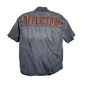 Affliction Liv Fst Sun Faded Grey Short Sleeve Button-Up medium
